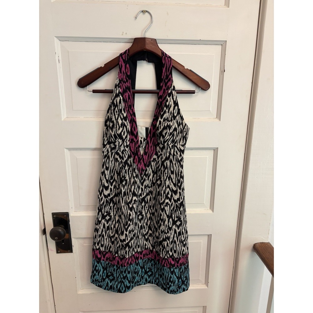 Nanette Lepore Wildlife Cheetah Leopard Print Halter Deep V Silk Dress ‎ 0 $350
